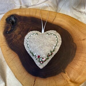 Heart ornament embroidered rose garden  handmade Rococo and Victorian inspired